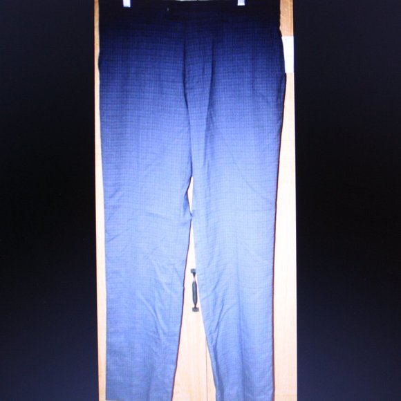 Perry Ellis Portfolio Blue Check 32X32 Slim Fit Dress Slacks - Picture 2 of 4